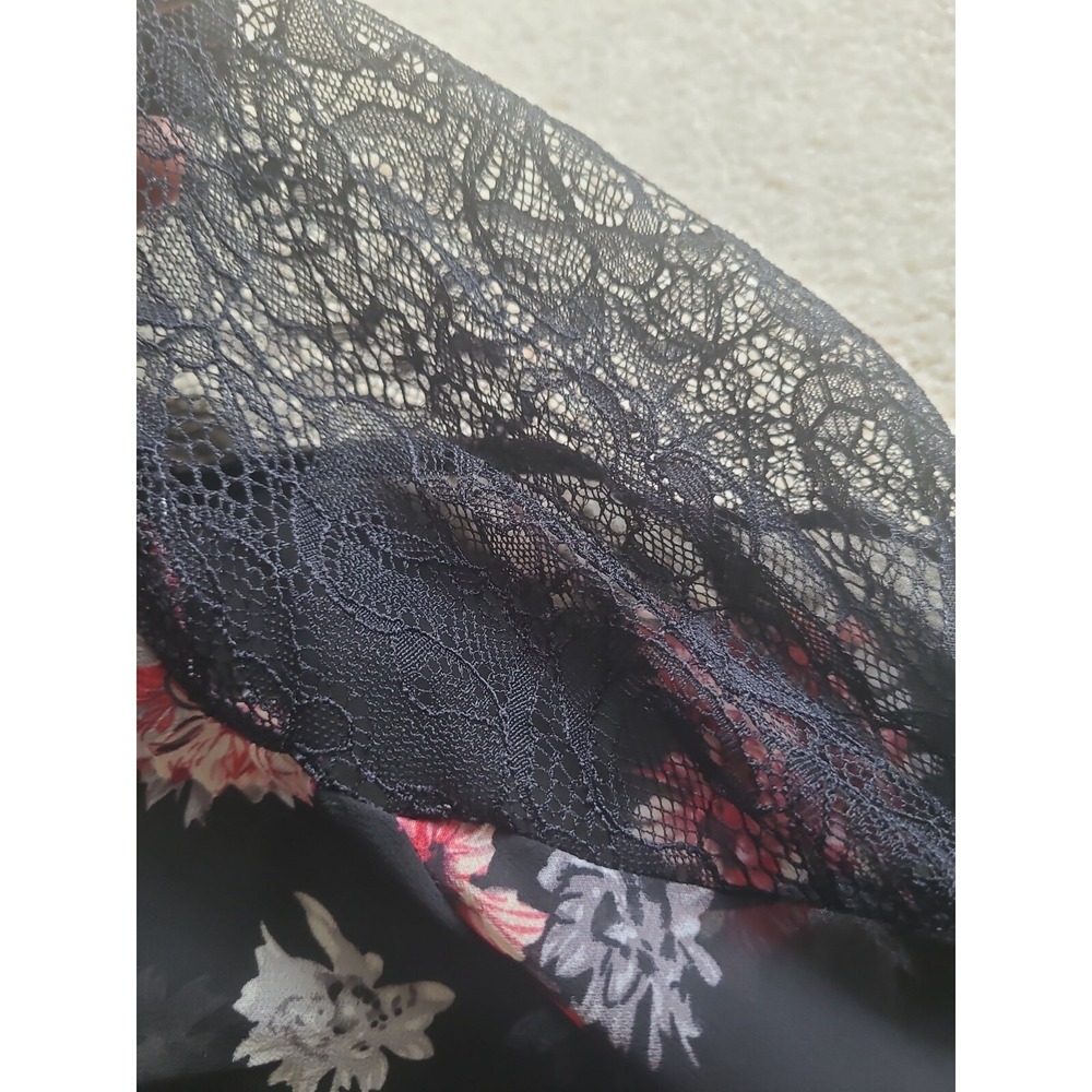Lauren Conrad women's floral button top XS long sleeve with lace accent black - Picture 3 of 11